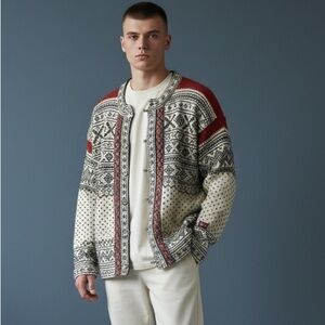 Devold of Norway Vintage Wool Sweater w Interesting Fasteners, Cream & Black